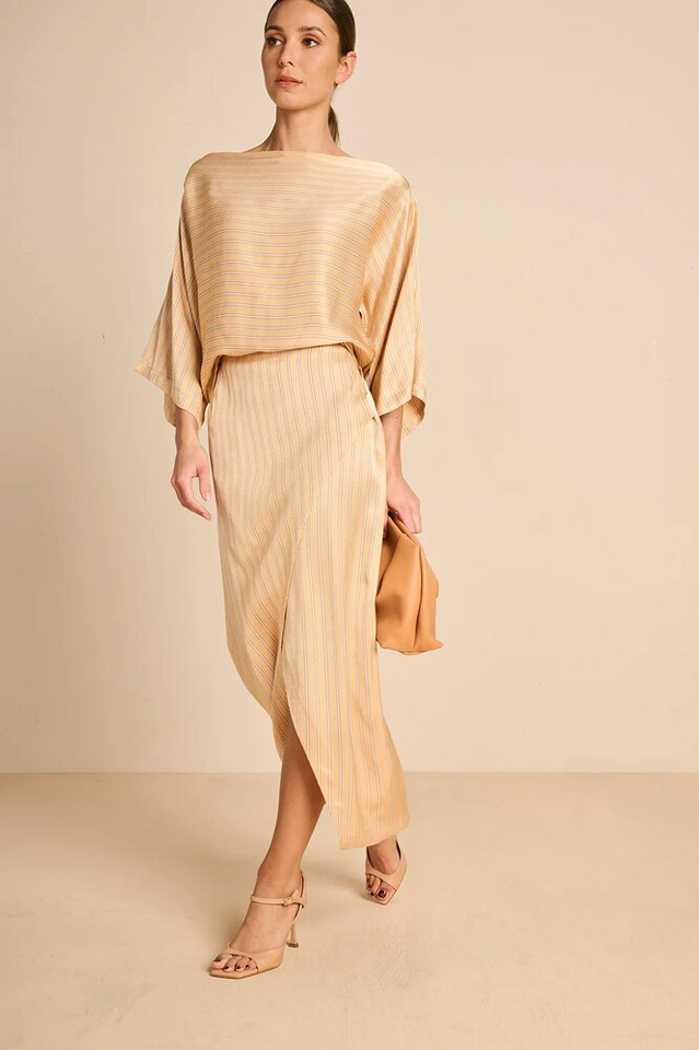 Gele gestreepte rok met split vooraan March 23