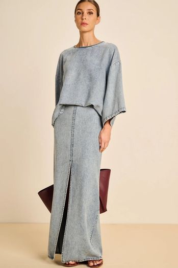 Blauwe bloes met wijde mouw in jeans look Mapimi March 23