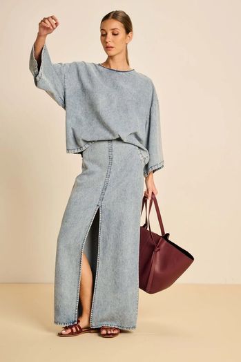 Blauwe bloes met wijde mouw in jeans look Mapimi March 23