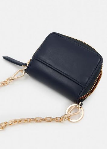 Donkerblauwe portefeuille met verwijderbare ketting Holder Essentiel