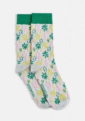 Grijze en groene middelhoge sokken in bloemenjacquard Hancing Essentiel