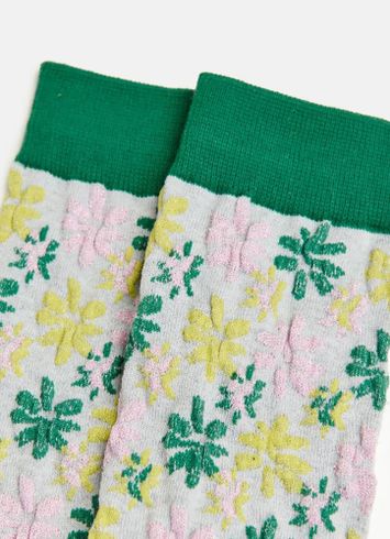 Grijze en groene middelhoge sokken in bloemenjacquard Hancing Essentiel