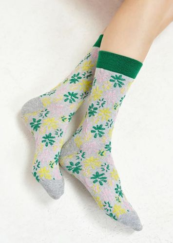 Grijze en groene middelhoge sokken in bloemenjacquard Hancing Essentiel