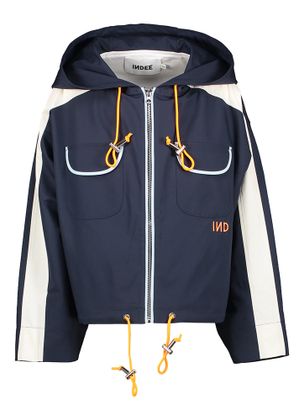 Indee Donkerblauwe korte oversized jas met fluro detail Sunny