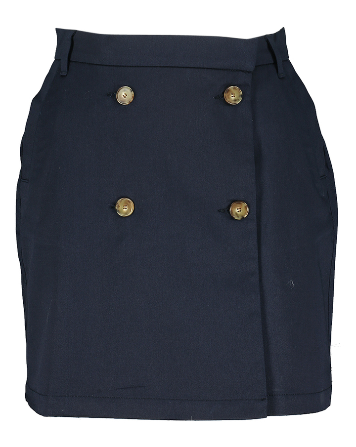 Donkerblauwe korte rok met bruine knopen Sunday Indee