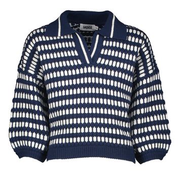 Blauw met wit gestreepte trui met kraag Sablon Indee