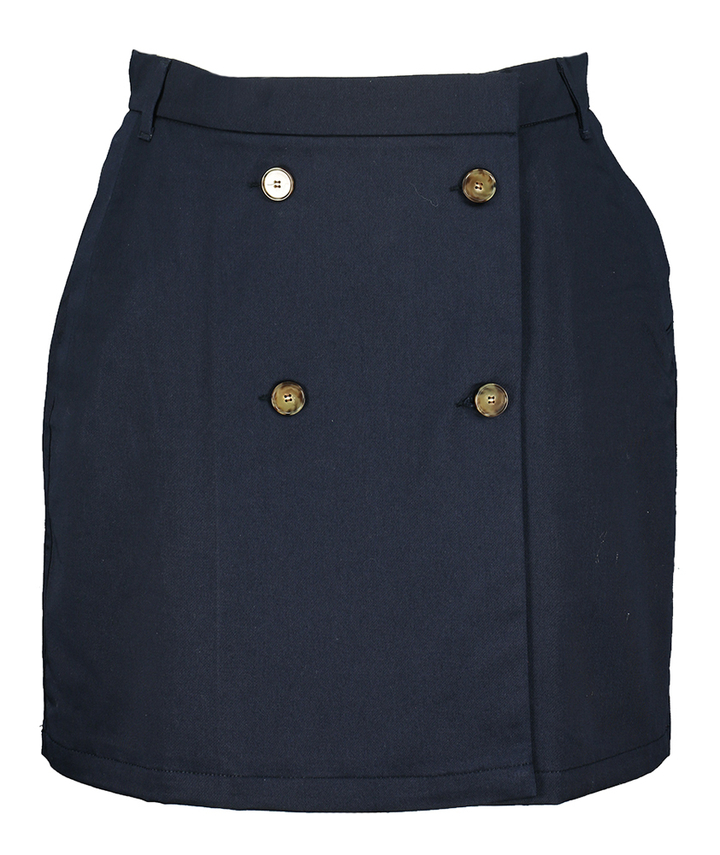Donkerbluwe rok met bruine knopen Sunday Indee