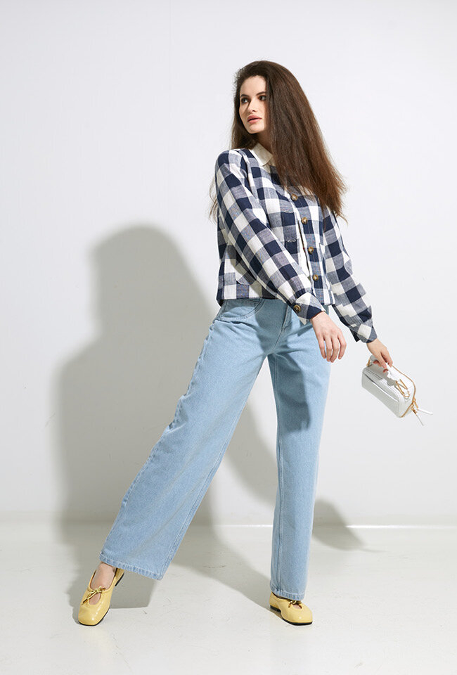 Lichtblauwe straight fit jeans met hoge taille Song Indee