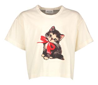Morley Ecru katoenen t-shirt met opdruk kat Warsaw