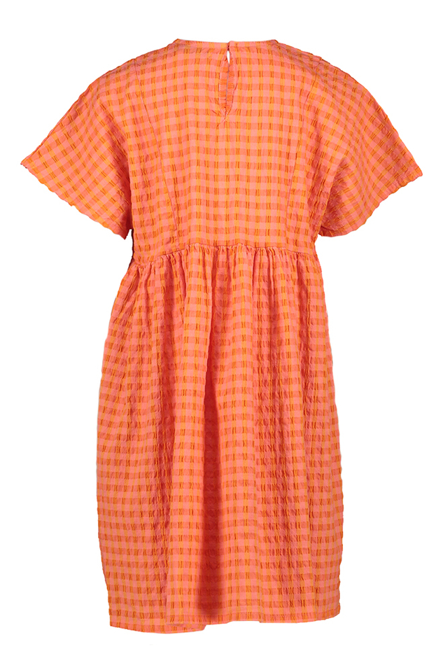 Fushia wijdvallende jurk met oranje strepen en zonnebloem Bobo Choses