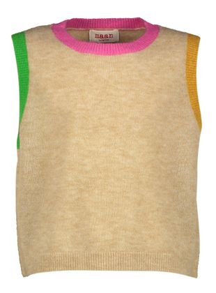 Maan Beige wollen debardeur met gekleurde boorden Petra