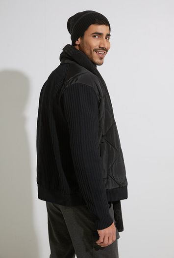 Zwarte puffer jacket met gebreide mouwen Sybon Hugo Boss