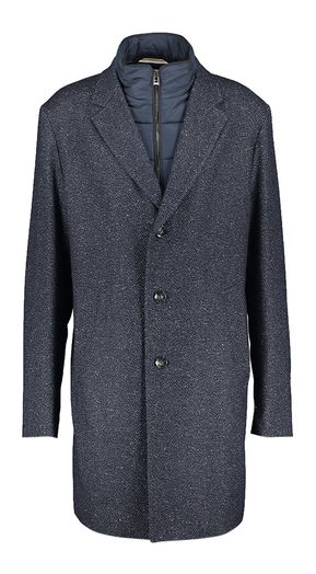 Donkerblauwe gespikkelde wollen mantel met afneembare rits Hugo Boss