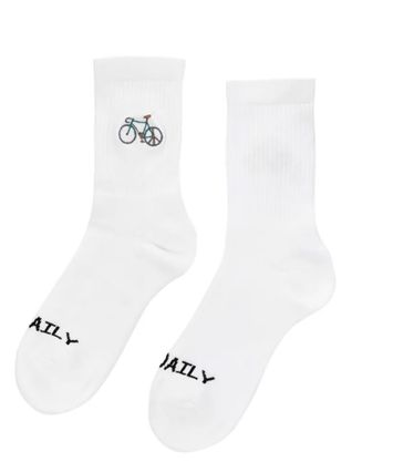 Witte katoenen kousen met fietslogo Iriedaily