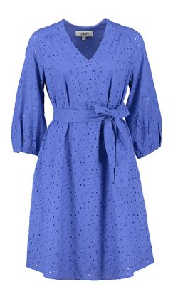 Lalotti Blauwe jurk in broderie met zakken Fay Broderie
