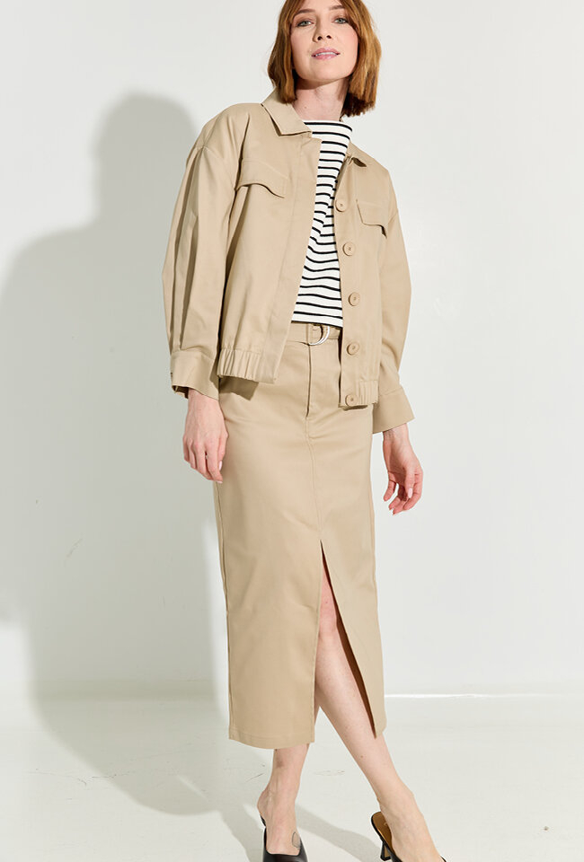 Beige kokerrok met split Siesqo Lalotti 