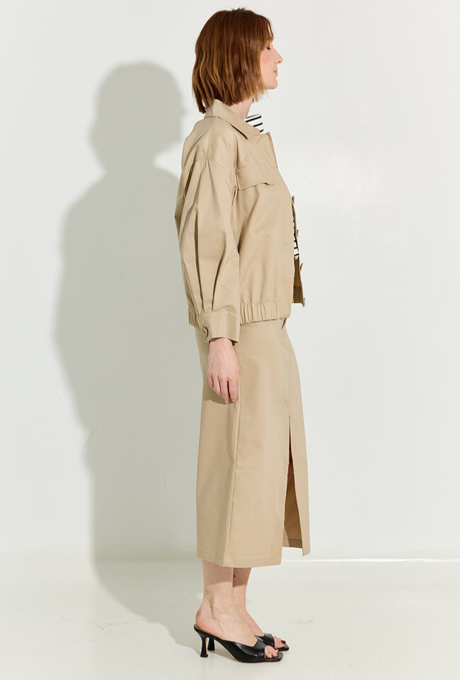 Beige kokerrok met split Siesqo Lalotti 