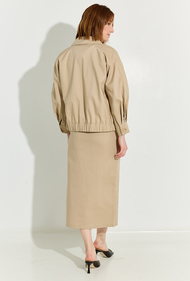 Beige kokerrok met split Siesqo Lalotti 