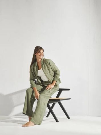 Legergroene linnen broek Ginette Lalotti