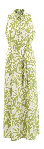 Lange linnen maxi-jurk met groene bloemenprint Marie Mero
