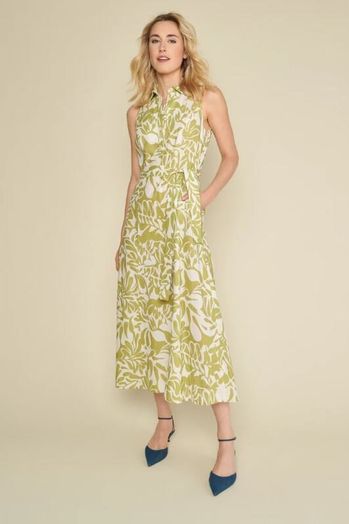Lange linnen maxi-jurk met groene bloemenprint Marie Mero