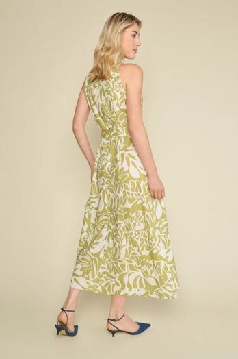 Lange linnen maxi-jurk met groene bloemenprint Marie Mero