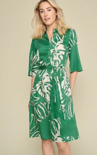 Groene katoenen hemd jurk met bloemenprint Marie Mero