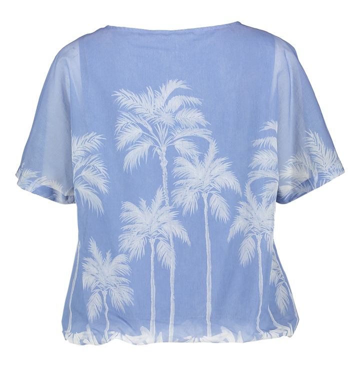 Blauwe bloes met palmbomen print en elastiek onderaan Marie Mero 