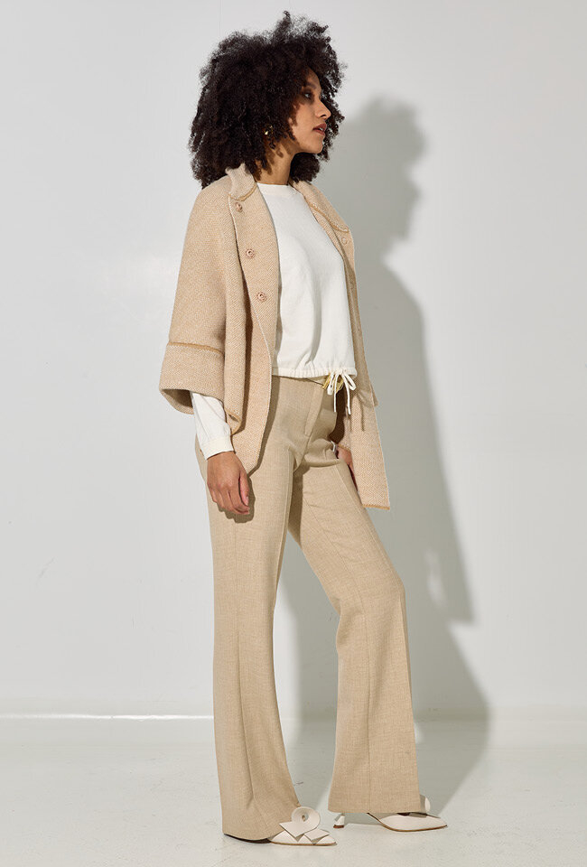 Beige geklede broek met plooi Marie Mero