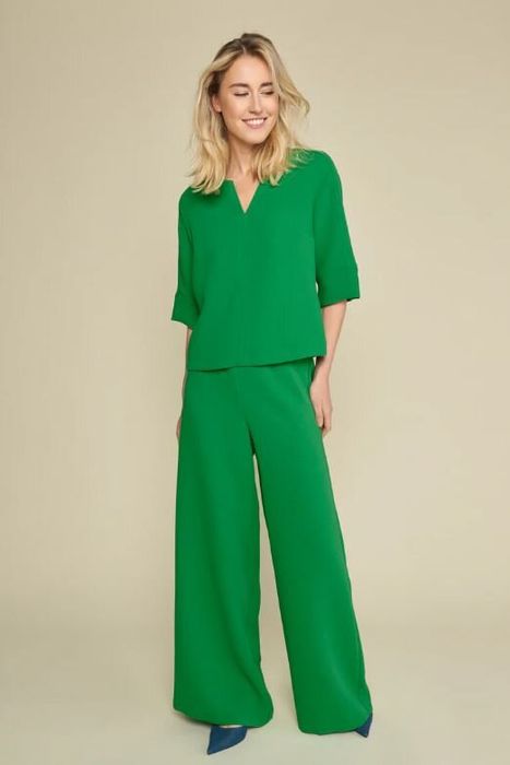 Felgroene losvallende broek met elastiek Marie Méro