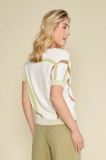 Cream+olive gestreepte pull met v-hals marie Méro 