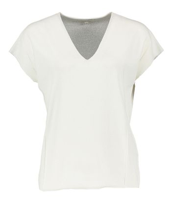 Witte glinsterende top met korte mouwen en V-hals Marie Méro