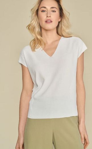 Witte glinsterende top met korte mouwen en V-hals Marie Méro