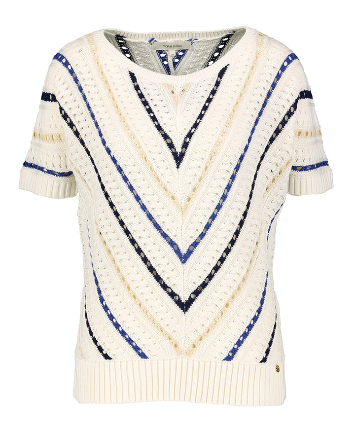 Creme kleurige trui met kobalt en donkerblauwe strepen Marie Mero