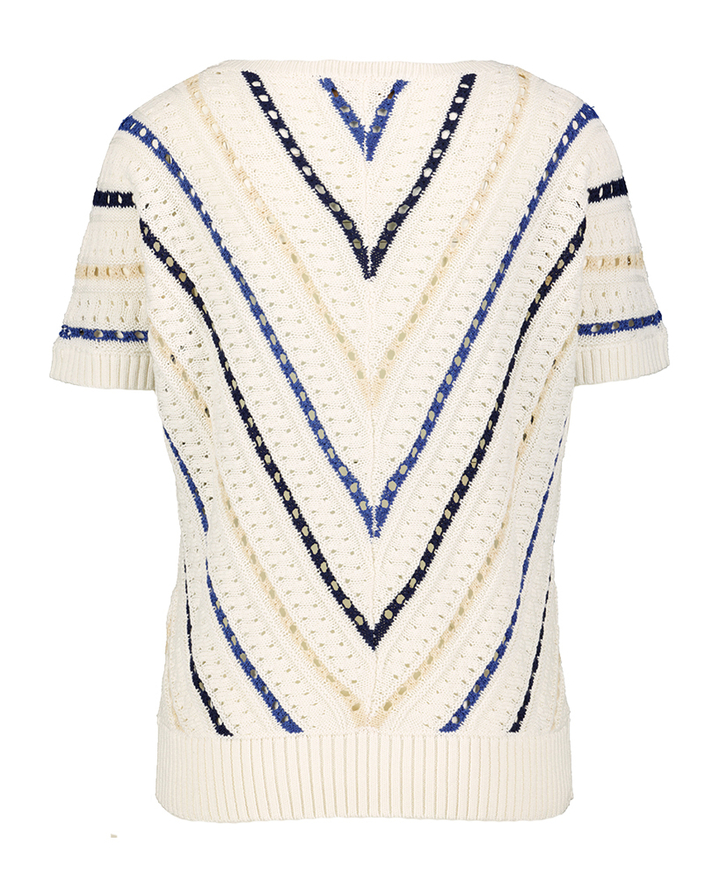 Creme kleurige trui met kobalt en donkerblauwe strepen Marie Mero