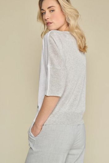Wit en grijze pull met ronde hals en driekwart mouwen Marie Méro