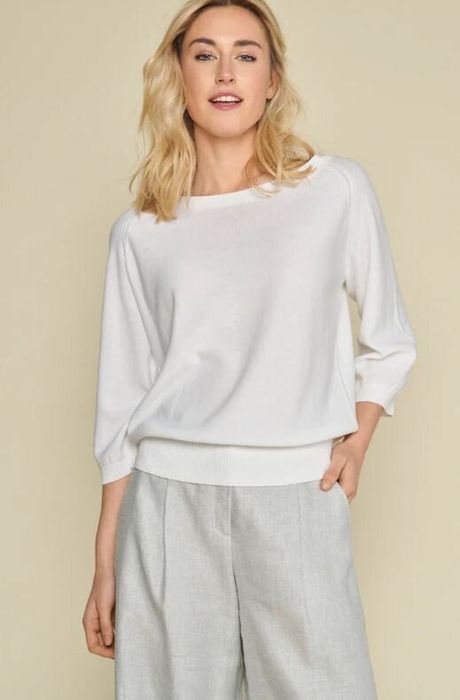 Witte pull met ronde hals en driekwart mouwen Marie Méro