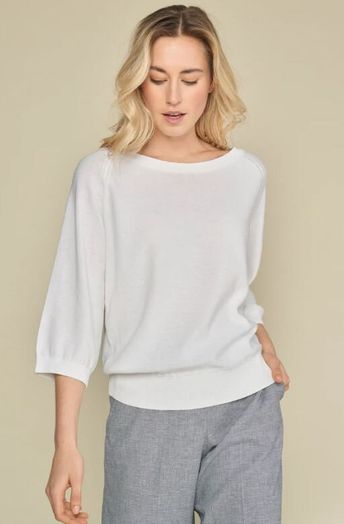 Witte pull met ronde hals en driekwart mouwen Marie Méro