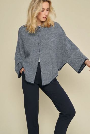 Blauwe poncho met drukknopen Marie Mero