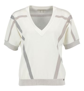 Witte pull met korte mouwen en V-hals en lichtgrijze print Marie Méro