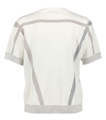 Witte pull met korte mouwen en V-hals en lichtgrijze print Marie Méro