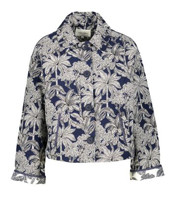 Donkerblauwe geklede vest met bleoemnprint Marie Mero