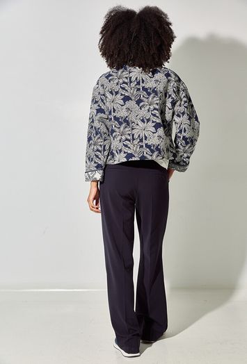 Donkerblauwe geklede vest met bleoemnprint Marie Mero