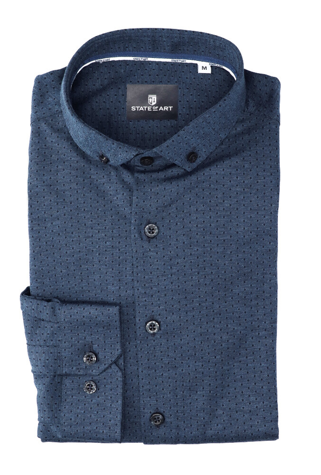 Blauw katoenen hemd (regular fit) met print en lange mouwen State of Art