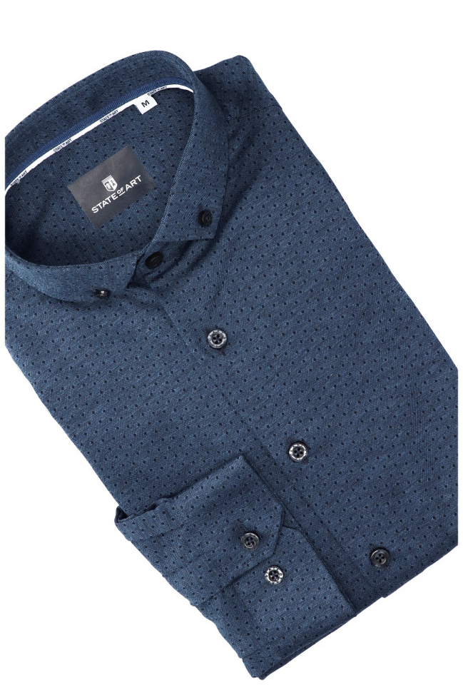 Blauw katoenen hemd (regular fit) met print en lange mouwen State of Art