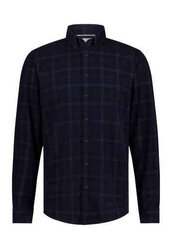 Donkerblauw geruit hemd in ribfluweel (regular fit) met lange mouwen State Of Art