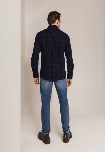 Donkerblauw geruit hemd in ribfluweel (regular fit) met lange mouwen State Of Art