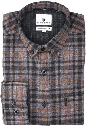 State of Art Blauw katoenen hemd (regular fit) met print en lange mouwen
