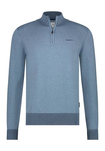 Blauwe pull met korte rits en merklogo State of Art 