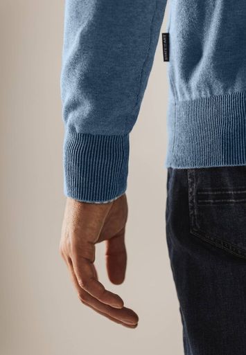 Blauwe pull met korte rits en merklogo State of Art 